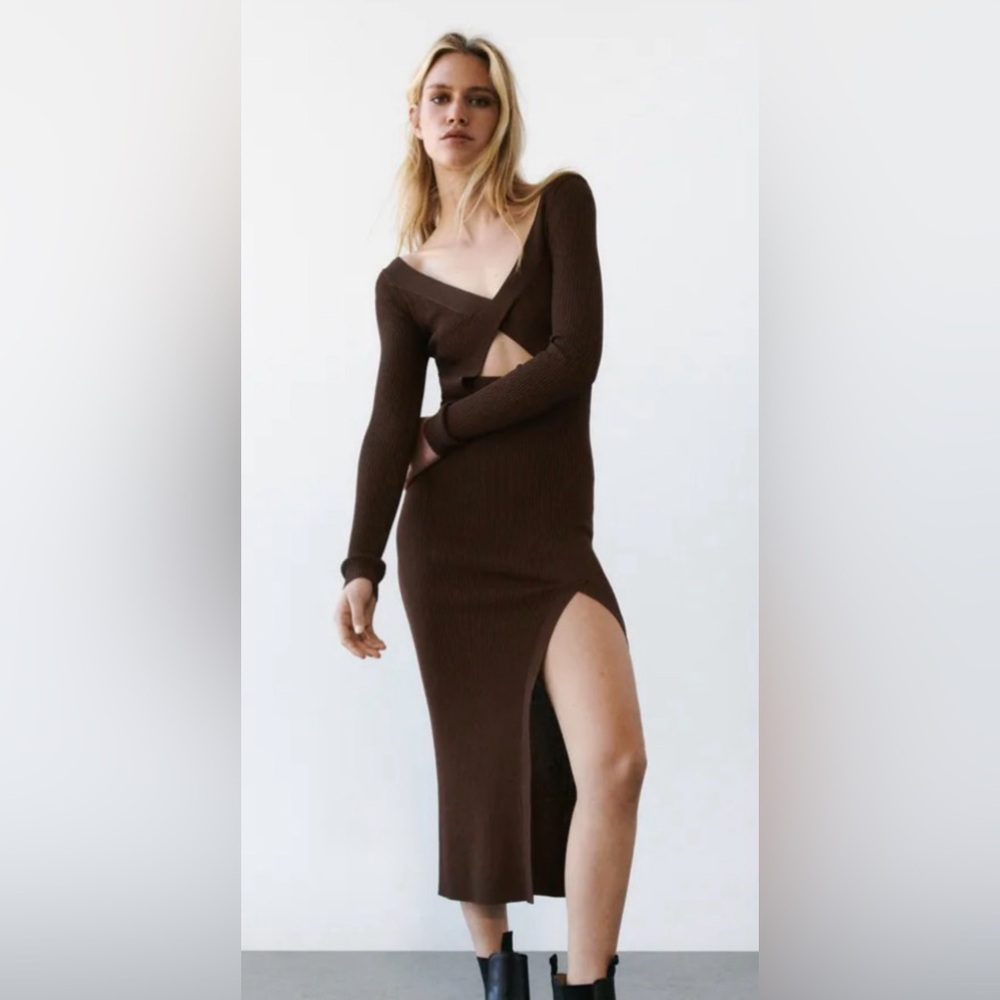 Zara Cut-Out Long Sleeve Knit Dress
